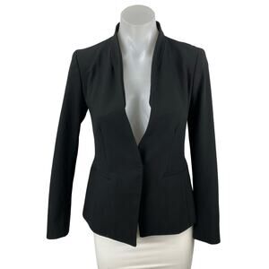 Ann Taylor Women's Black Collarless Long Sleeve Cutaway Blazer Coat Jacket 00P